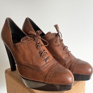 Stuart Weitzman Brown Leather Lace-Up Platform Heels Size 8M